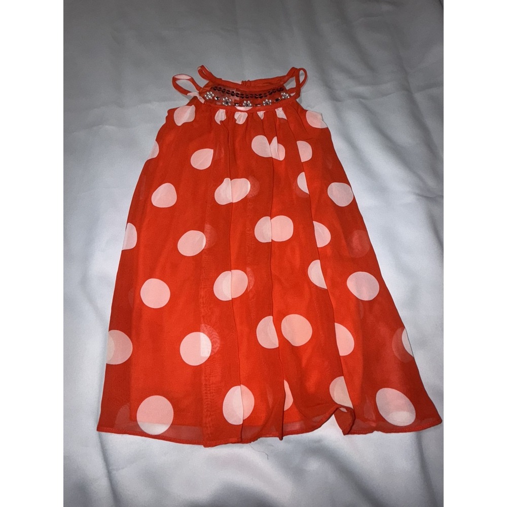 Bonnie Jean Dress 6 Sleeveless A Line Red With Large Polka Dots Tulle